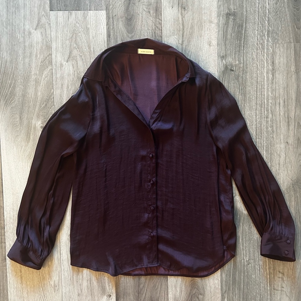 Plum Satin Button-Up Blouse